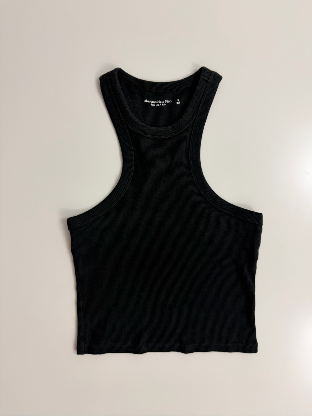 Abercrombie & Fitch Soft Rib Racerback Cropped Tank, Black, Size S